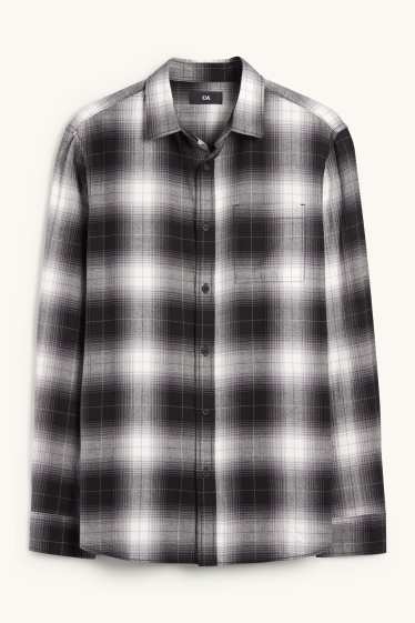 Hommes - Chemise - regular fit - col kent - à carreaux - gris foncé