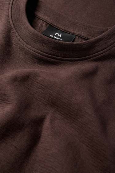 Hommes - Haut à manches longues - texturé - marron foncé