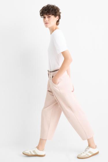 Femmes - Pantalon de toile à ceinture - high waist - barrel leg - rose clair