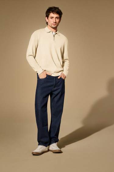 Home - Polo de mànigues llargues - de punt - blanc trencat