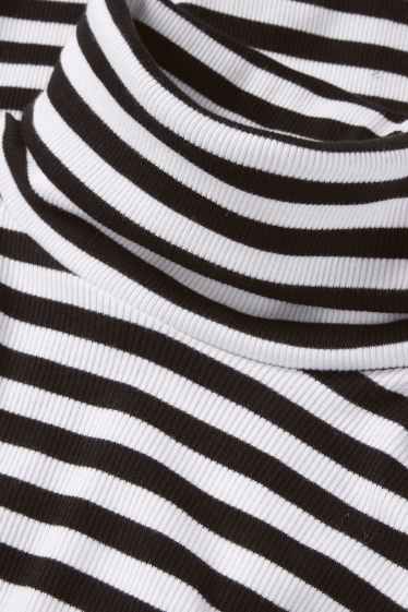 Dames - Shirt met rolkraagje - ribstof - met strepen - zwart / wit