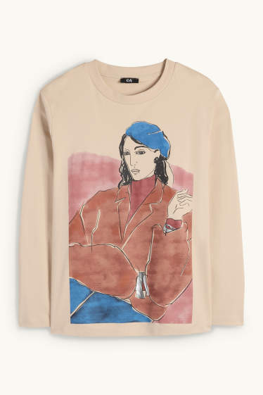 Damen - Langarmshirt - hellbeige