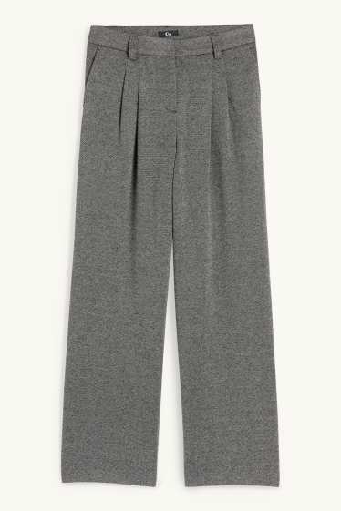 Mujer - Pantalón de jersey - high waist - wide leg - con textura - gris oscuro / blanco
