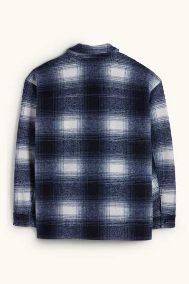 Hommes - Veste-chemise - relaxed fit - col kent - à carreaux - bleu foncé / blanc