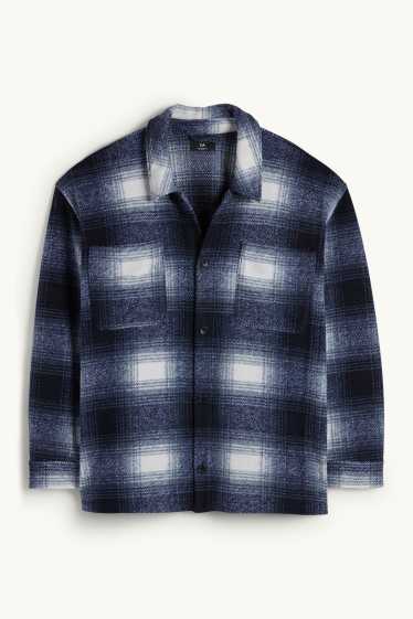 Hommes - Veste-chemise - relaxed fit - col kent - à carreaux - bleu foncé / blanc