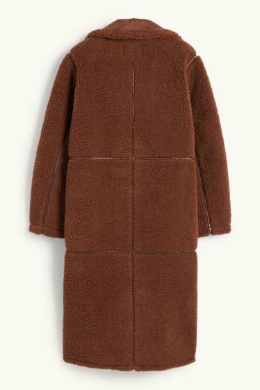 Women - Faux shearling coat - faux leather - brown