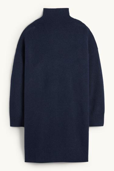 Dames - Gebreide jurk - donkerblauw
