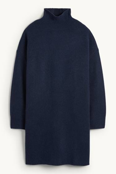 Dames - Gebreide jurk - donkerblauw