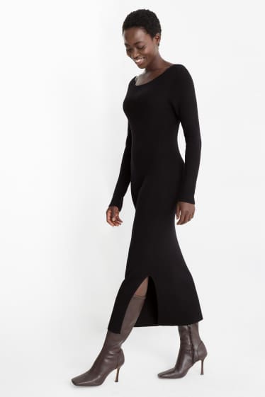 Women - Bodycon dress - ribbed - black