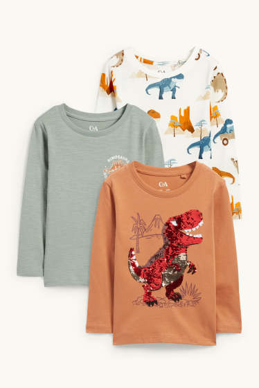 Children Boys - Multipack of 3 - dinosaur - long sleeve top - orange