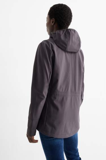 Femmes - Veste à coquille souple avec capuche - finition déperlante - 4 Way Stretch - gris foncé