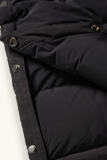 Dames - Mantel met stiksels en capuchon - waterafstotend - zwart