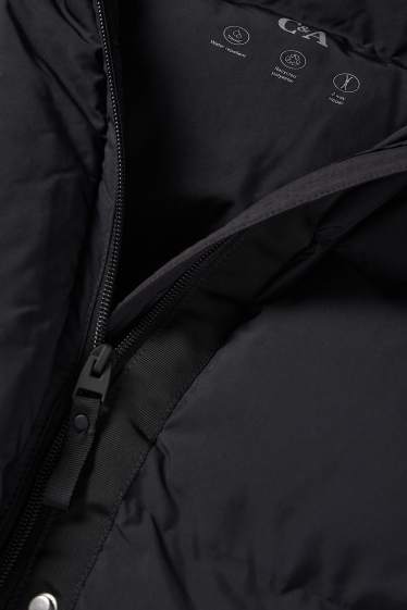 Dames - Mantel met stiksels en capuchon - waterafstotend - zwart