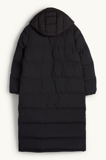 Dames - Mantel met stiksels en capuchon - waterafstotend - zwart
