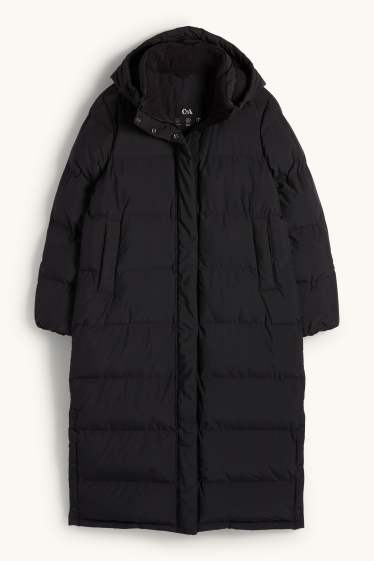 Dames - Mantel met stiksels en capuchon - waterafstotend - zwart