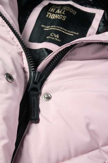 Děti - dívky - Prošívaný kabát s kapucí - z vodoodpudivého materiálu - růžová