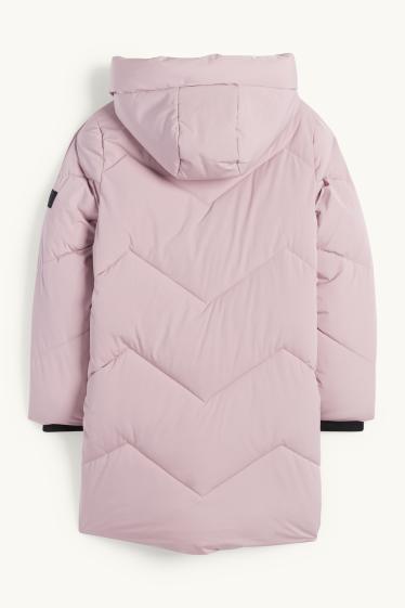 Děti - dívky - Prošívaný kabát s kapucí - z vodoodpudivého materiálu - růžová