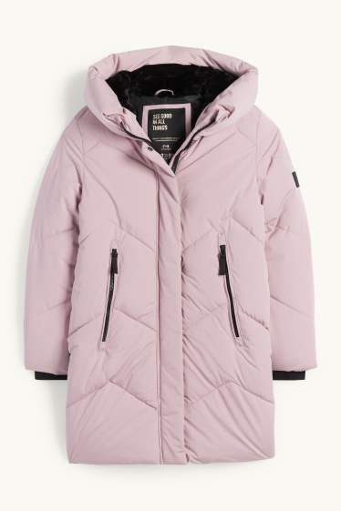 Děti - dívky - Prošívaný kabát s kapucí - z vodoodpudivého materiálu - růžová