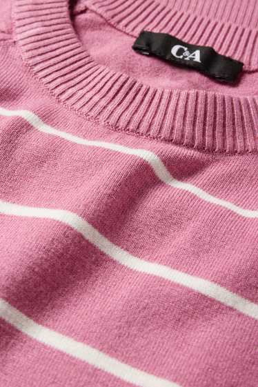 Women - Fine knit jumper - striped - pink