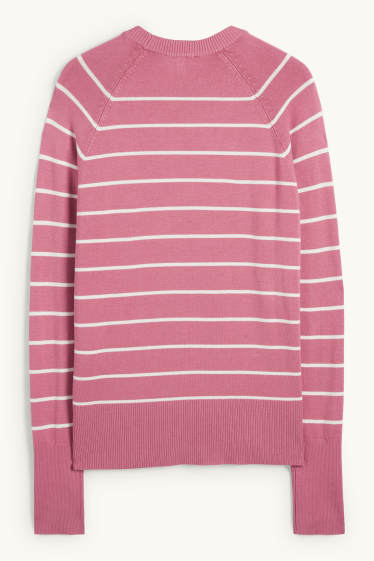 Women - Fine knit jumper - striped - pink