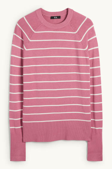 Women - Fine knit jumper - striped - pink
