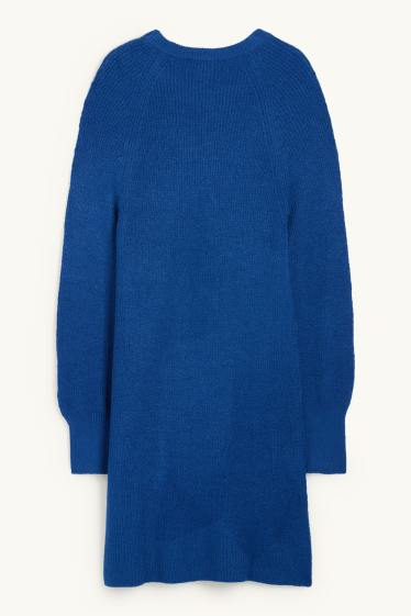 Women - Knitted dress - ribbed - blue