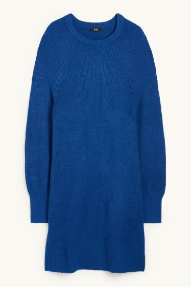 Women - Knitted dress - ribbed - blue