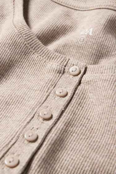 Women - Henley T-shirt - slim fit - ribbed - light brown