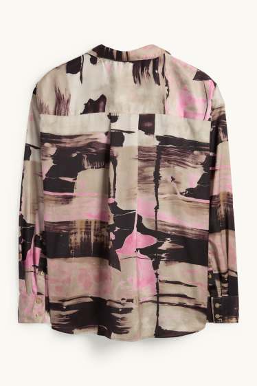 Femmes - Chemisier en satin - à motif - beige / marron