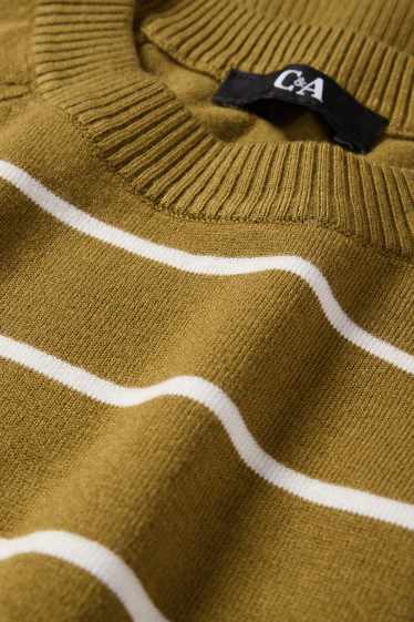 Femei - Pulover din tricot fin - cu dungi - galben muștar