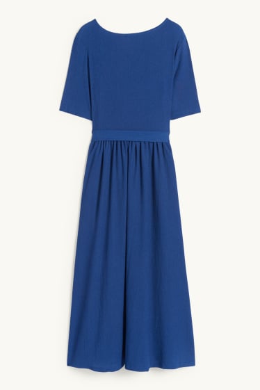 Femmes - Robe fit & flare à ceinture - texturée - bleu foncé