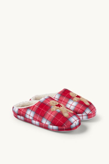 Donna - Mini Me - pantofole natalizie da donna - pan di zenzero - a quadretti - rosso