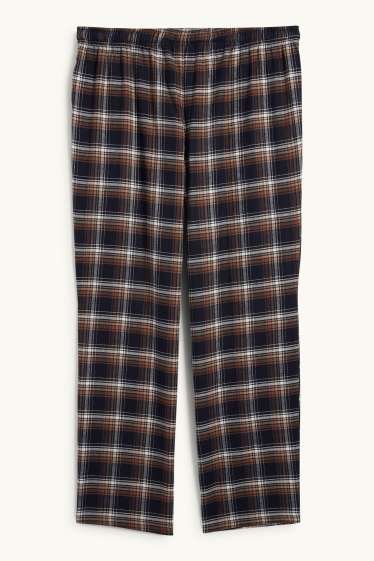 Heren - Flanellen pyjamabroek - geruit - bruin / donkerblauw