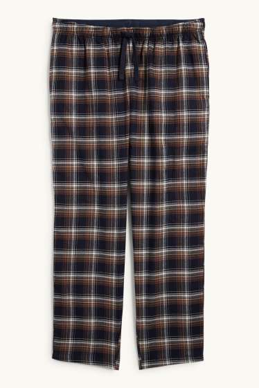 Heren - Flanellen pyjamabroek - geruit - bruin / donkerblauw