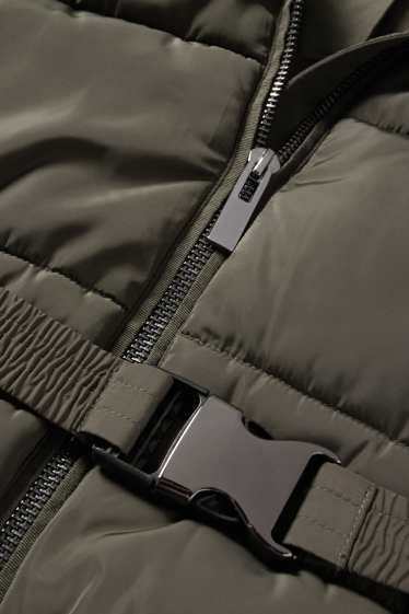 Dona - Abric embuatat amb cinturó, caputxa i rivet de pèl sintètic - verd