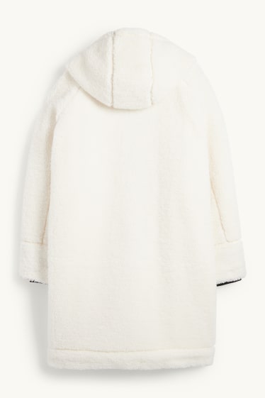 Dames - Mantel van teddybont met capuchon - crème wit