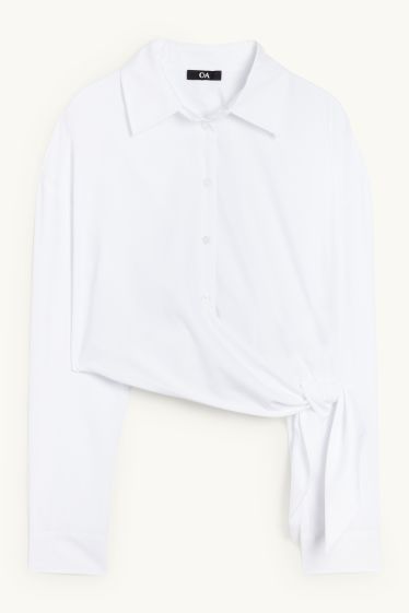 Femmes - Chemisier court avec nœud - blanc
