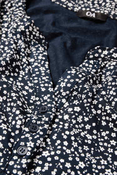 Damen - T-Shirt mit V-Ausschnitt - geblümt - dunkelblau