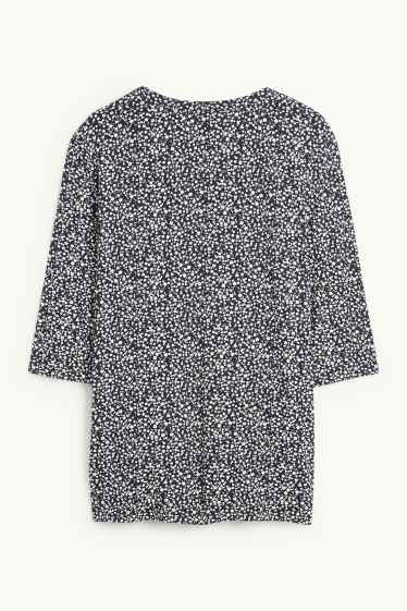Damen - T-Shirt mit V-Ausschnitt - geblümt - dunkelblau