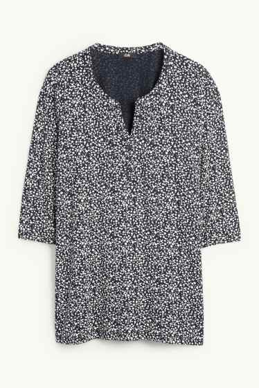 Damen - T-Shirt mit V-Ausschnitt - geblümt - dunkelblau