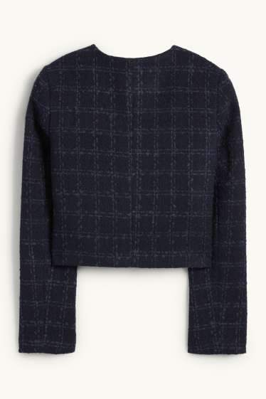 Femmes - Blazer court en bouclé - regular fit - à carreaux - bleu foncé