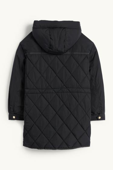 Femmes - Doudoune longue à capuche - finition déperlante - noir