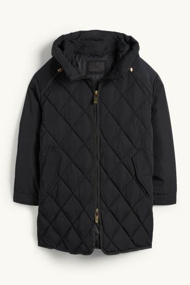 Femmes - Doudoune longue à capuche - finition déperlante - noir