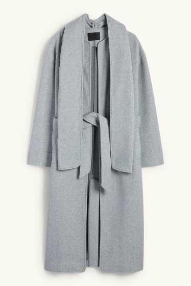 Femei - Set - palton și fular - 2 piese - gri deschis