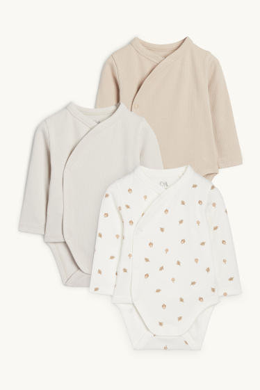 Unisex - Multipack of 3 - forest - baby wrapover bodysuit - beige