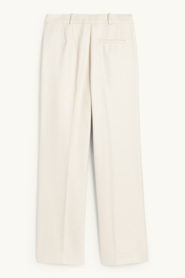 Femmes - Pantalon de bureau - high waist - relaxed fit - finition texturée - beige clair