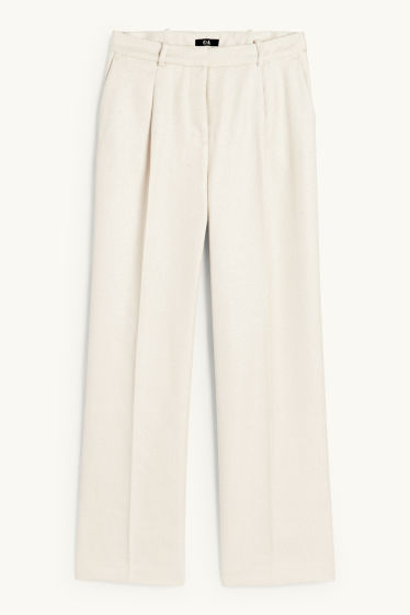 Femmes - Pantalon de bureau - high waist - relaxed fit - finition texturée - beige clair