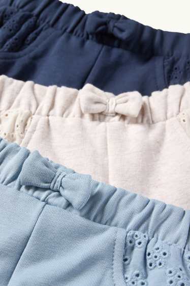 Bébés filles - Lot de 3 - pantalon de jogging bébé - broderie anglaise - bleu  / beige