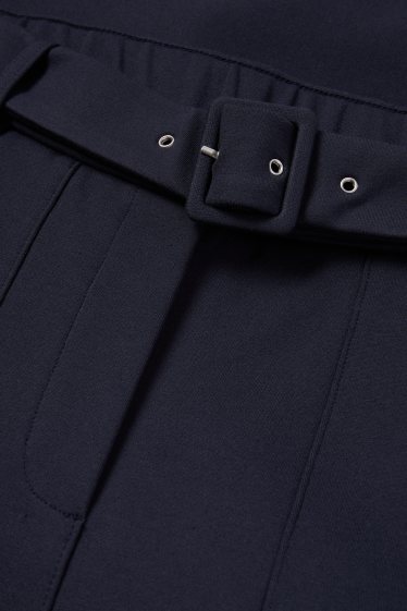 Women - Jersey trousers with belt - high-rise waist - wide leg - dark blue