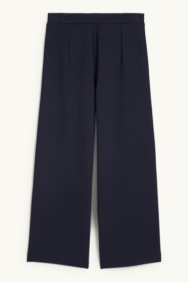 Women - Jersey trousers with belt - high-rise waist - wide leg - dark blue